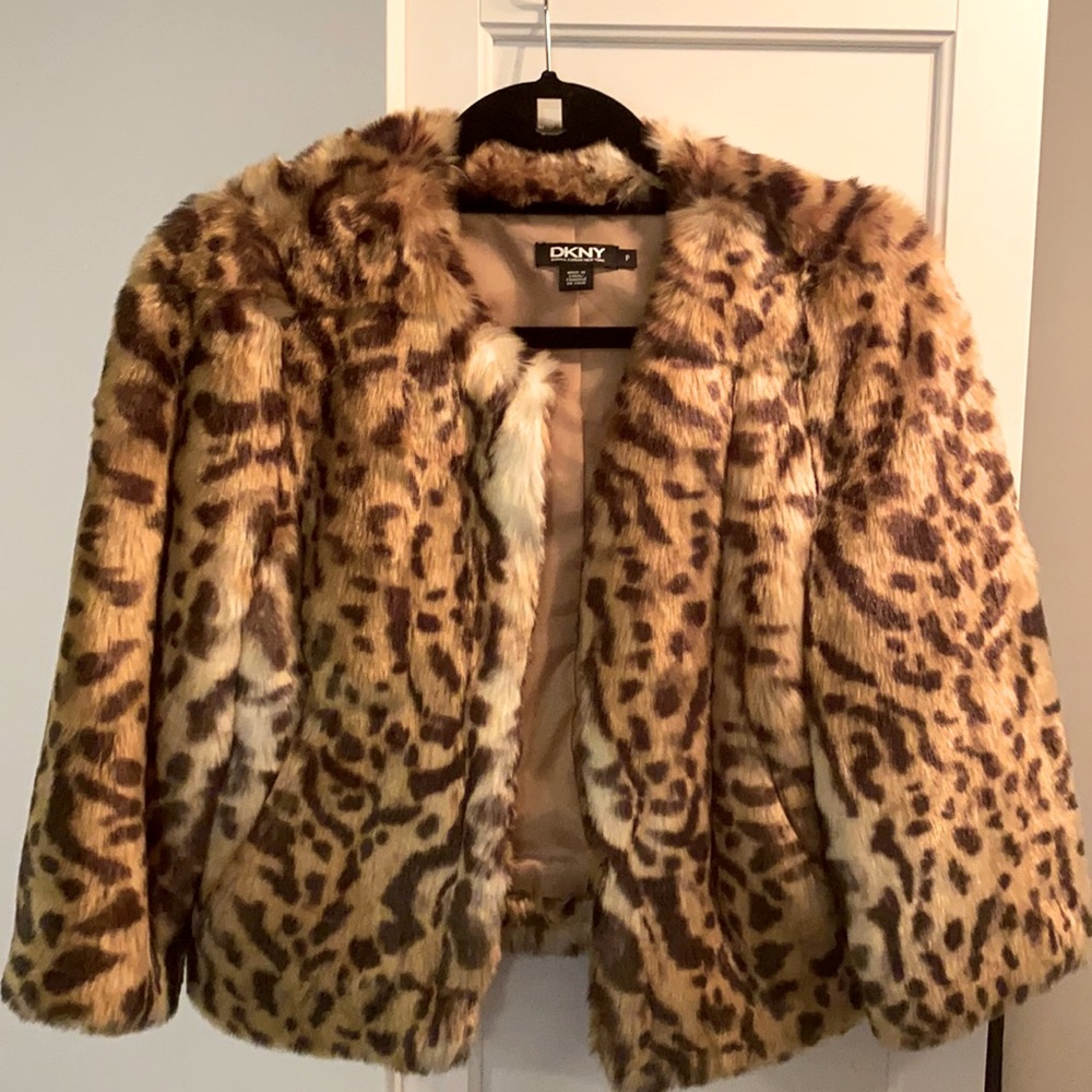 DKNY faux fur leopard shrug